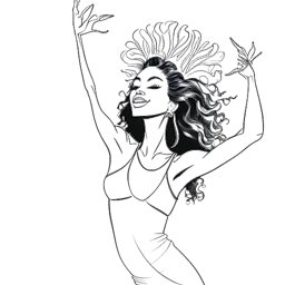 Un disegno in stile line art di una donna che rappresenta McKinley Richardson che emerge da Champaign, Illinois, mostrando talenti nella cheerleading e nella musica, transitando verso una carriera digitale e eccellendo in concorsi di bellezza e nella creazione di contenuti esclusivi su OnlyFans contro uno sfondo bianco.
