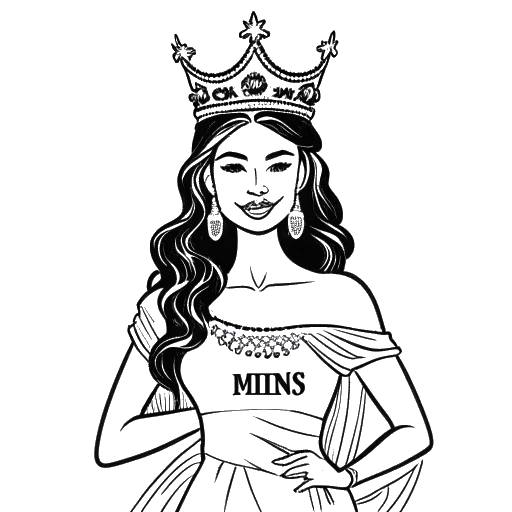 Line art drawing of McKinley Richardson wearing a crown and holding a sash, representing her Miss Illinois USA 2023 title.