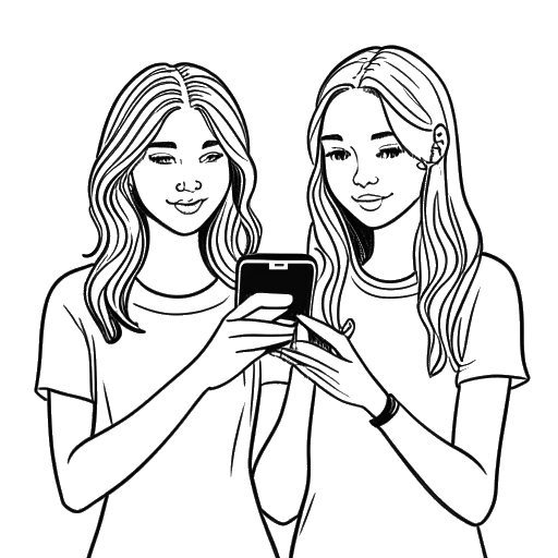 Line art drawing of McKinley and Madison Richardson, representing their TikTok stardom as sisters.