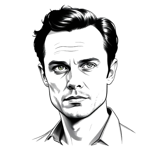 Ilustração em arte linear de um homem representando Andrew Scott, com um olhar cativante e intenso.