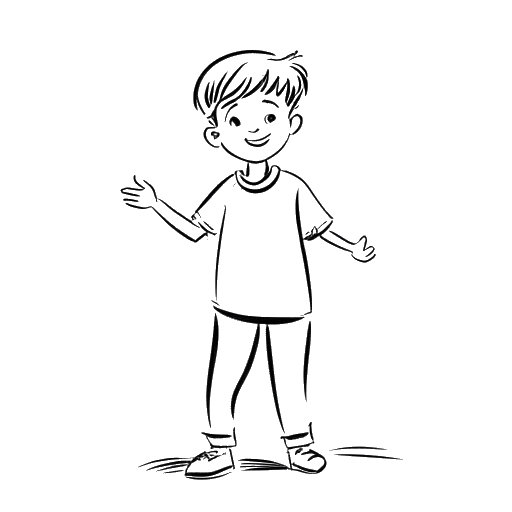 Desenho de arte de linha de um garoto, representando Andrew Scott, em uma aula de atuação