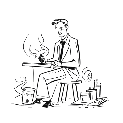Desenho de arte de linha de um homem, representando Andrew Scott, permanecendo dedicado à sua arte apesar de seu sucesso
