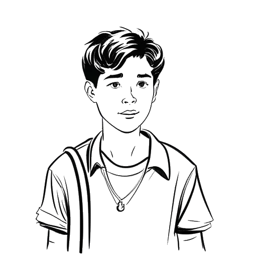 Line art drawing of a teenage boy, representing Andrew Scott, on a film set