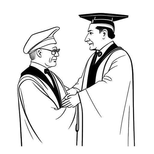 Desenho de arte de linha de um homem, representando Andrew Scott, recebendo um doutorado honorário