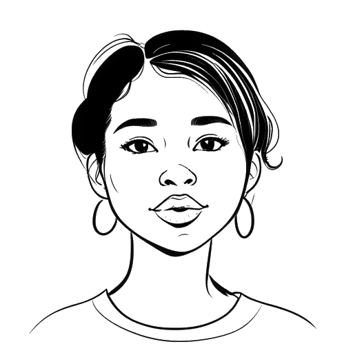 Dibujo de arte lineal de una niña hablando tres idiomas, que representa a Imane Anys, en un fondo blanco