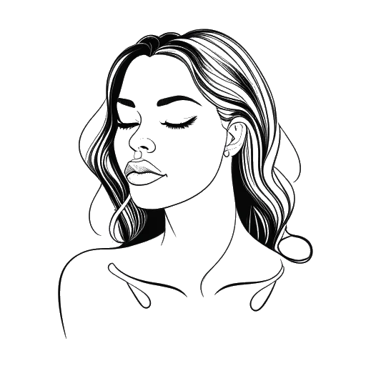 Line art drawing of a girl with a tattoo, representing Imane Anys, on a white background