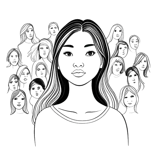 Dibujo de arte lineal de una niña con una gran cantidad de seguidores, que representa a Imane Anys, en un fondo blanco