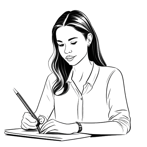 Disegno in bianco e nero di una giovane donna, rappresentante Brooke Monk, che firma un contratto con l'agenzia di talenti WME.