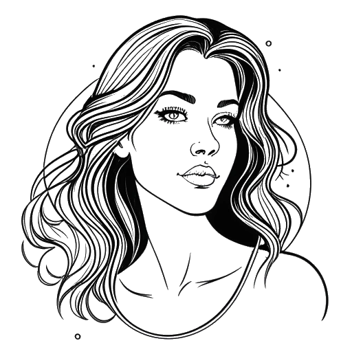 Disegno in bianco e nero di una giovane donna, rappresentante Brooke Monk, con il segno zodiacale dell'Acquario.