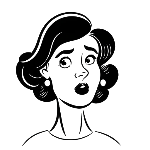 Dibujo de línea de una mujer, representando a Alissa Violet, con una expresión preocupada y un globo de texto que contiene la palabra 'controversia'