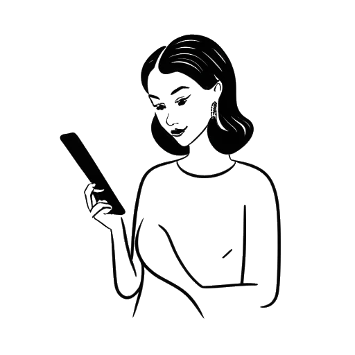 Line art drawing of a woman, representing Miranda Cohen, holding a phone with a large number on the screen.