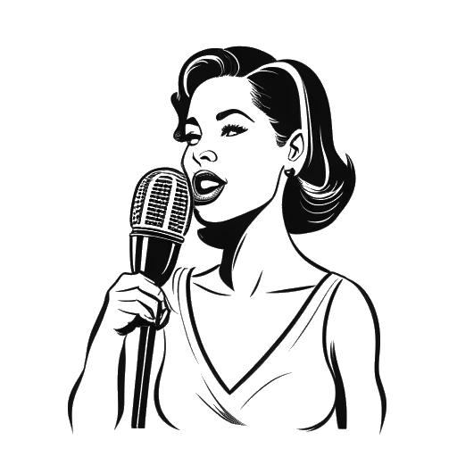 Dibujo de arte lineal de una mujer, representando a Sofia Franklyn, sosteniendo un micrófono con el logo del podcast 'Call Her Daddy' exhibido prominentemente.