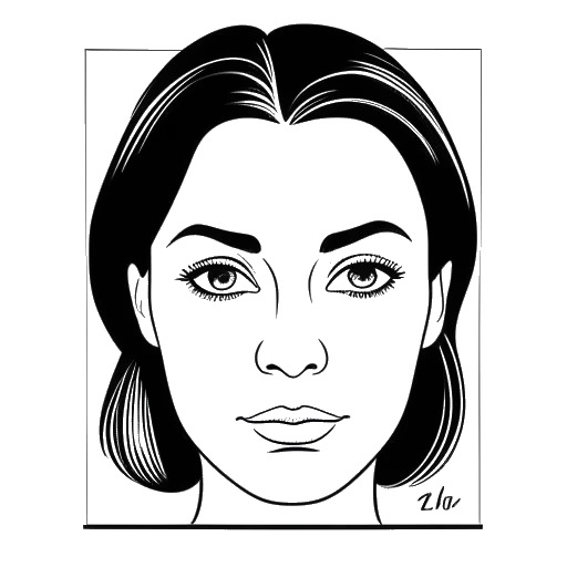 Lijntekening van het gezicht van een vrouw, die het mugshot van Sofia Franklyn uit 2011 vertegenwoordigt, met een bordje met haar naam en boekingsnummer.