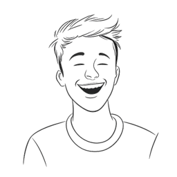 Line art of a man, representing Slavik Junge (Mark Filatov), with short hair in casual attire, chuckling with a YouTube symbol adrift by his side.