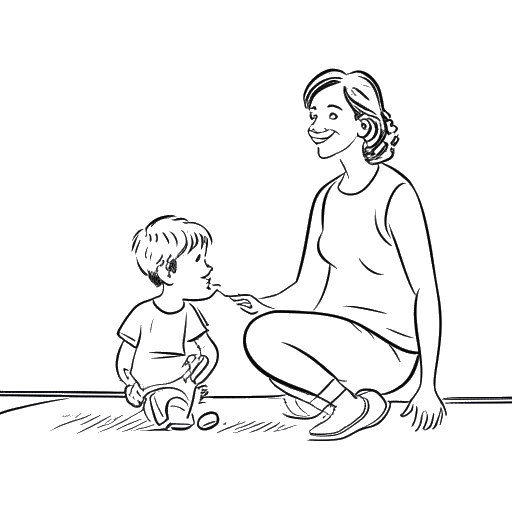 Line art drawing of a woman, representing Slavik Junge's (Mark Filatov's) mother, watching her son perform on a makeshift stage on a white background.