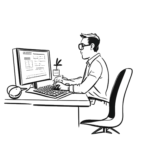 Strichzeichnung eines Mannes, der KuchenTV darstellt, der von seinem Computer aus lebhaft online kommuniziert, mit kontroversen Schlagzeilen im Hintergrund, alles vor einem weißen Hintergrund.