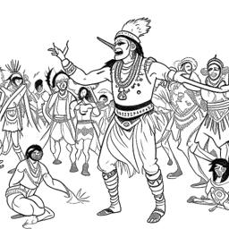 Illustration d'un homme, représentant Jey Uso, effectuant une danse de guerre traditionnelle avec un maquillage facial, avec une représentation d'une scène de famille heureuse derrière lui et des motifs de jeux entourant l'image.
