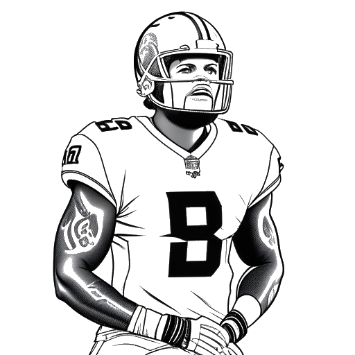 Lijntekening van een man die Jey Uso vertegenwoordigt in een college football-uniform, met een linebacker rugnummer tegen een witte achtergrond
