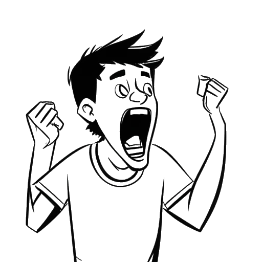 Dibujo de arte lineal de un joven, representando a PewDiePie, gritando mientras juega Minecraft