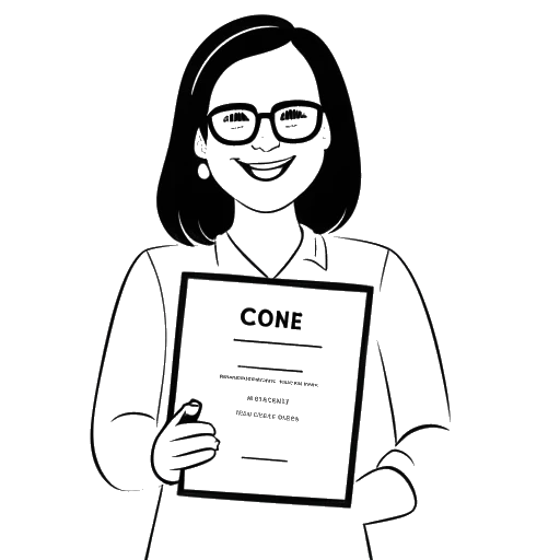 Dibujo de arte lineal de una mujer, representando a la mamá de PewDiePie, sosteniendo un certificado como CIO del Año
