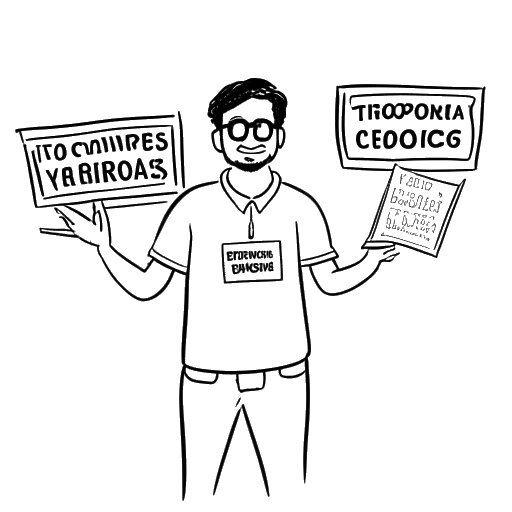 Line art drawing of a man, representing Simon Whistler, holding three signs labeled 'Today I Found Out', 'Biographics', and 'Geographics'.