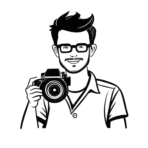 Line art drawing of a man, representing Simon Whistler, holding a camera, with the TopTenz.net logo in the background.