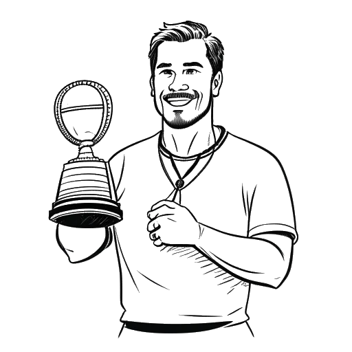 Line art drawing of a man representing Snoop Dogg holding a WWE belt and a songwriter award