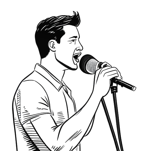Line art drawing of a man representing Snoop Dogg holding a microphone, with a music video set representing his appearance in Korn's 'Twisted Transistor' music video in the background