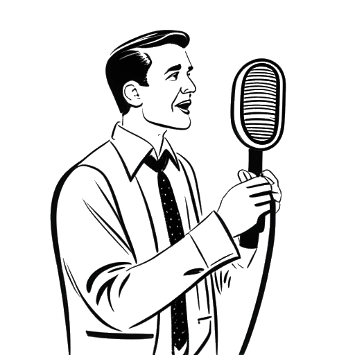 Line art drawing of a man representing Snoop Dogg holding a microphone, with a movie reel representing the short film 'Murder Was the Case' in the background