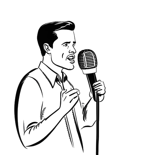 Line art drawing of a man representing Snoop Dogg holding a microphone, with a TV screen representing his TV hosting career in the background