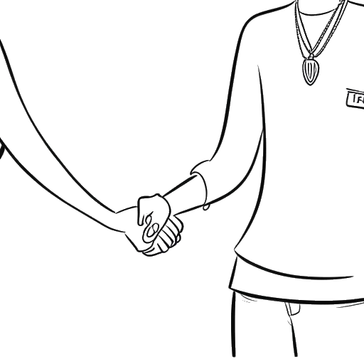 Line art drawing of a man and a woman representing Jake Paul and Tana Mongeau, holding hands, with a '$50' price tag attached to their wrists