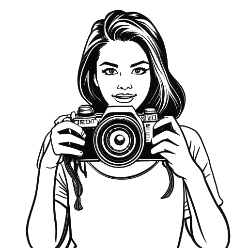 Dibujo de arte lineal de una mujer que representa a Tana Mongeau, sosteniendo una cámara, con el logo de MTV en el fondo