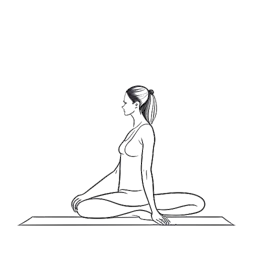 Disegno in stile line art di una donna, raffigurante Madeline Argy in una pacifica posizione di yoga nel suo ambiente domestico, su sfondo bianco.