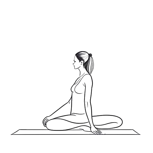 Strichzeichnung einer Frau, die Madeline Argy repräsentiert, in einer friedlichen Yoga-Position in ihrer häuslichen Umgebung, gegen einen weißen Hintergrund.