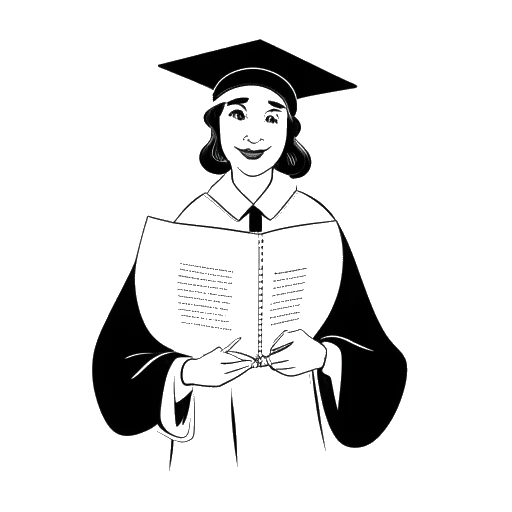 Line art drawing of Madeline Argy, representing her academic background in Forensic Linguistics, holding a scroll