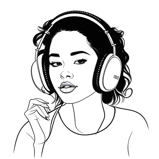 Desenho artístico de Madeline Argy, representando seu gosto eclético na música e seu apreço por artistas como Kali Uchis e The Strokes