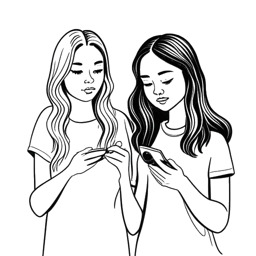 Line art drawing of Madeline Argy and her sister, Jessica, representing their social media presence