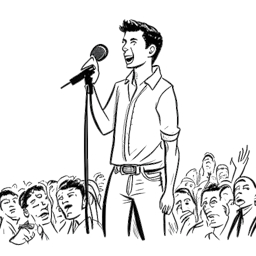 Desenho de arte em linha de um jovem homem, representando Matan Even, aparecendo inesperadamente no palco do Game Awards, provocando surpresa na multidão.