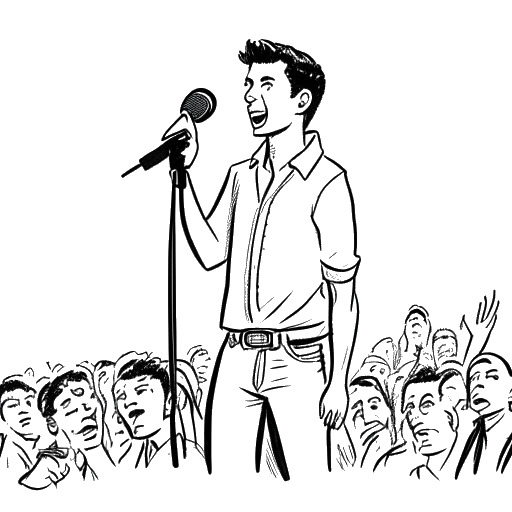 Desenho de arte em linha de um jovem homem, representando Matan Even, aparecendo inesperadamente no palco do Game Awards, provocando surpresa na multidão.