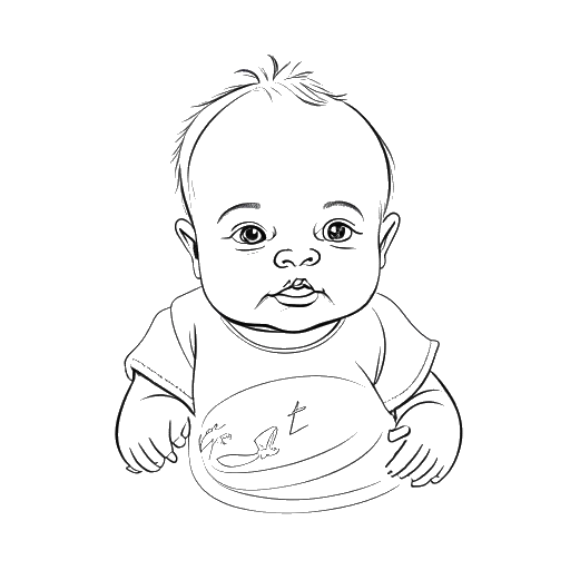 Desenho em arte linear de um bebê segurando uma certidão de nascimento, representando Matan Even, em um fundo branco