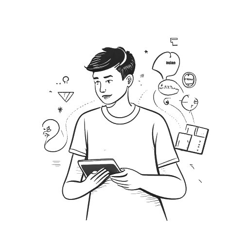 Strichzeichnung eines jungen Mannes, der durch die Analyse von Social-Media-Beiträgen seine Ortskenntnisse nutzt und Matan Even repräsentiert, auf weißem Hintergrund