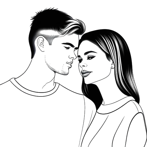 Line art drawing of Selena Gomez and Justin Bieber together, representing their on-again, off-again relationship