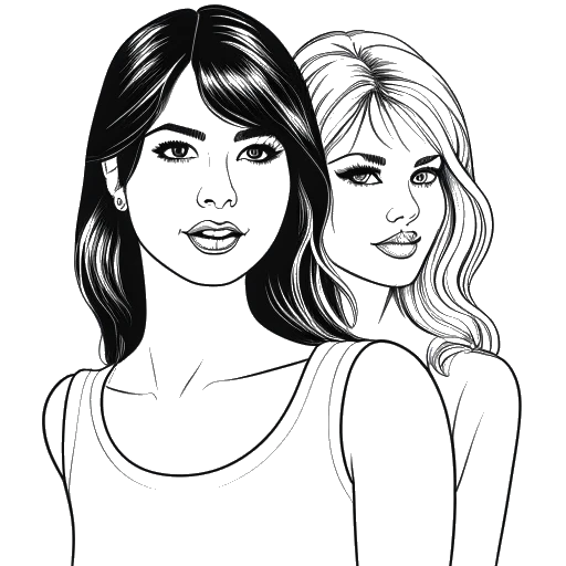 Line art drawing of Selena Gomez and Taylor Swift together, representing their close friendship
