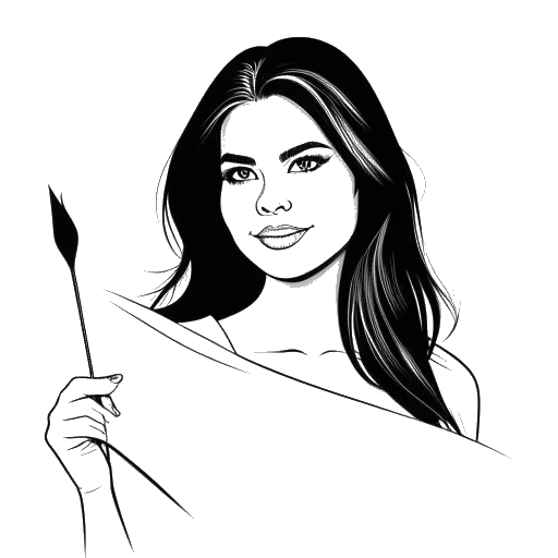 Line art drawing of Selena Gomez holding a UNICEF flag, representing her role as a UNICEF ambassador