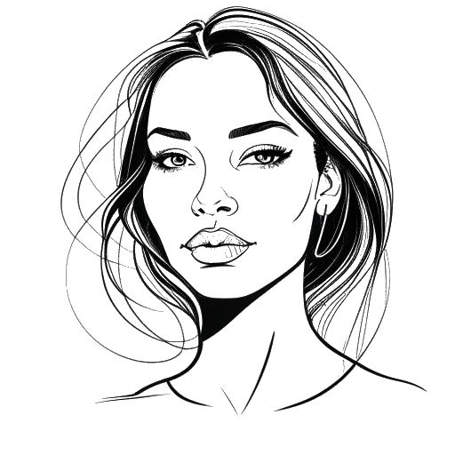 Line art of a woman representing Avery Cyrus, confidently infused with Mexican and Texan cultural elements, against a white backdrop.