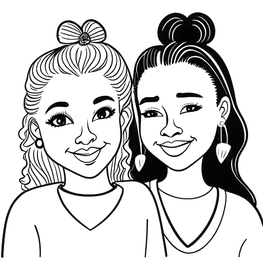 Lijn kunsttekening die Avery Cyrus en Jojo Siwa vertegenwoordigt, met harten die hun naar verluidt romantische relatie symboliseren