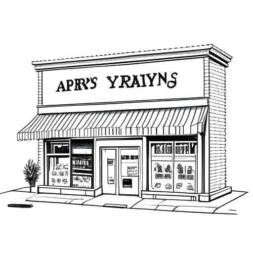 Line art drawing of a storefront representing AVERY CYRUS official store