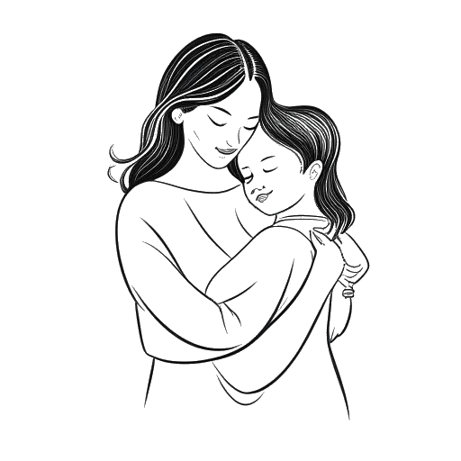 Line art drawing of Emily Black embracing her mother