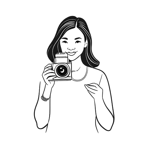 Line art drawing of Emily Black holding a camera and a YouTube play button award
