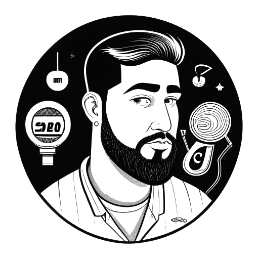 A black and white illustration depicting a microphone symbolizing Jon Bellion's music career, intertwined with a dollar sign symbolizing his financial success. The image also includes a record label logo, highlighting his entrepreneurial ventures. The background is set in a minimalist style, providing a visually pleasing contrast.